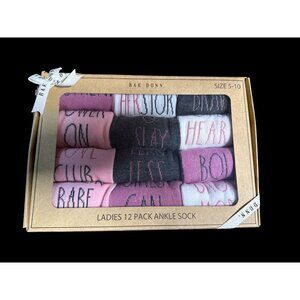 Rae Dunn Ladies' 12 Pack of Ankle Socks Women Size 5-10 Gift Box Set New in Box